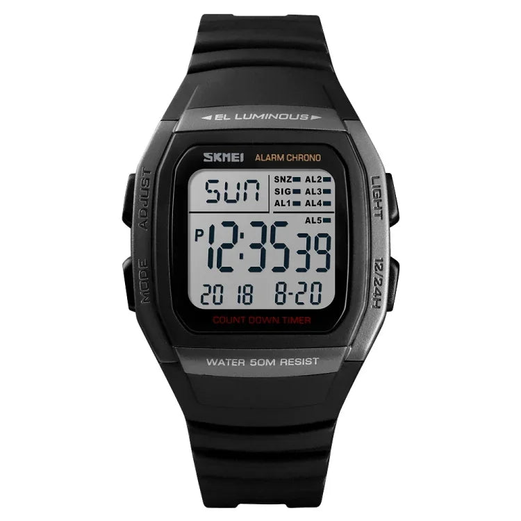 SKMEI 1278 Montre numérique étanche 50m à la mode pour extérieur Montre-bracelet sportive étudiante Supporte 5 groupes de réveils (Titane), SKMEI 1278