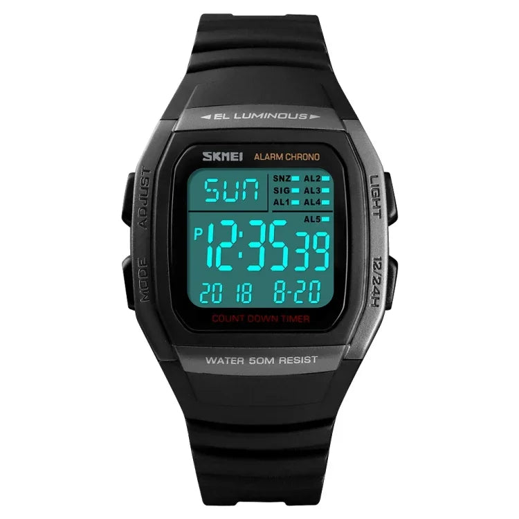 SKMEI 1278 Montre numérique étanche 50m à la mode pour extérieur Montre-bracelet sportive étudiante Supporte 5 groupes de réveils (Titane), SKMEI 1278