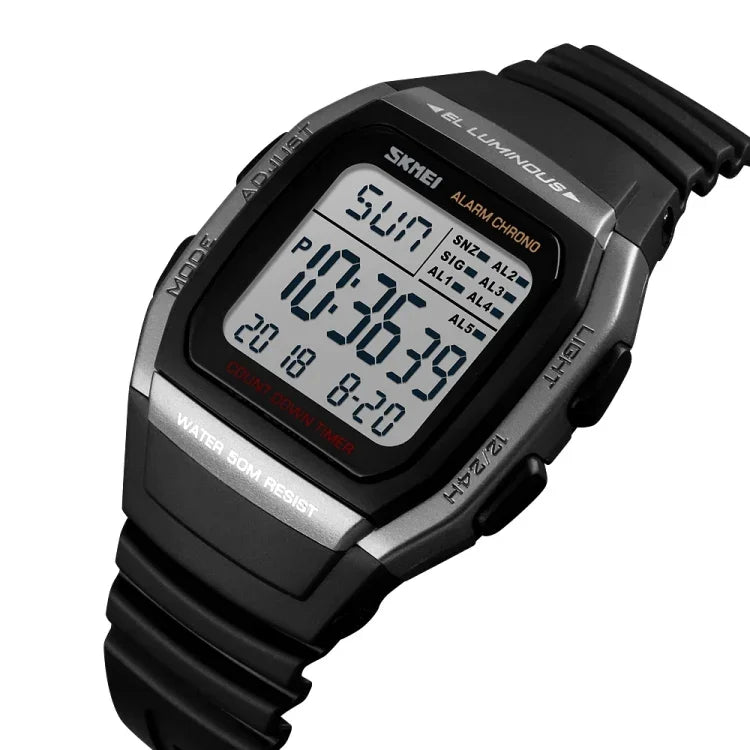 SKMEI 1278 Montre numérique étanche 50m à la mode pour extérieur Montre-bracelet sportive étudiante Supporte 5 groupes de réveils (Titane), SKMEI 1278