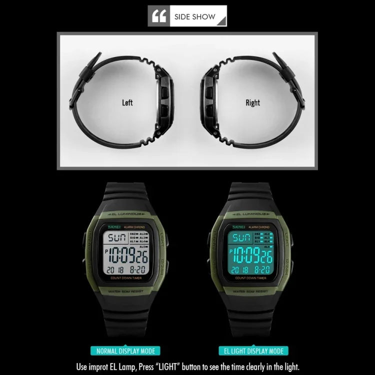 SKMEI 1278 Montre numérique étanche 50m à la mode pour extérieur Montre-bracelet sportive étudiante Supporte 5 groupes de réveils (Titane), SKMEI 1278