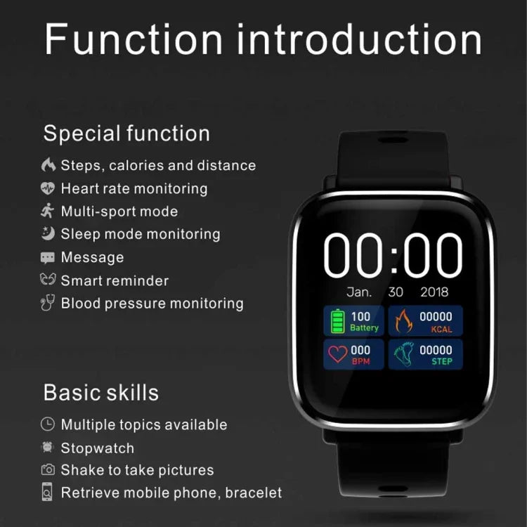 Montre connectée Q58S avec écran tactile TFT de 1,3 pouce, étanche IP67, avec rappel d'appel, surveillance de la fréquence cardiaque, de la pression artérielle et du sommeil.