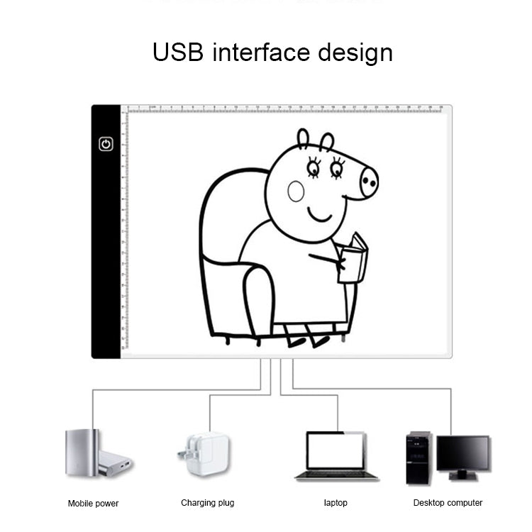 Tableau de copie en acrylique A4 3,5W 5V LED USB à trois niveaux de luminosité réglable pour dessin de croquis d'anime avec câble USB 1,5 m et adaptateur secteur, tableaux de copie avec câble USB 1,5 m et adaptateur secteur