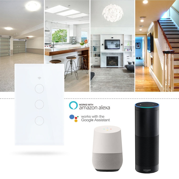 Interrupteur d'éclairage intelligent WiFi TC120, panneau tactile en verre, commande vocale, interrupteur mural sans fil compatible Alexa Echo / Google Home