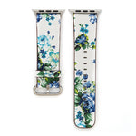 Bracelet de montre en cuir pour Apple Watch Ultra 49 mm et Ultra 2 49 mm / Series 10 46 mm / 9, 8 et 7 45 mm / SE 3, SE 2, 6, SE, 5 et 4 44 mm / 3, 2 et 1 42 mm, style champêtre, motif floral discret.