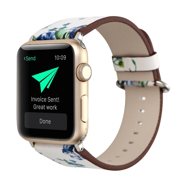 Bracelet de montre en cuir pour Apple Watch Ultra 49 mm et Ultra 2 49 mm / Series 10 46 mm / 9, 8 et 7 45 mm / SE 3, SE 2, 6, SE, 5 et 4 44 mm / 3, 2 et 1 42 mm, style champêtre, motif floral discret.
