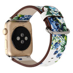 Bracelet de montre en cuir pour Apple Watch Ultra 49 mm et Ultra 2 49 mm / Series 10 46 mm / 9, 8 et 7 45 mm / SE 3, SE 2, 6, SE, 5 et 4 44 mm / 3, 2 et 1 42 mm, style champêtre, motif floral discret.