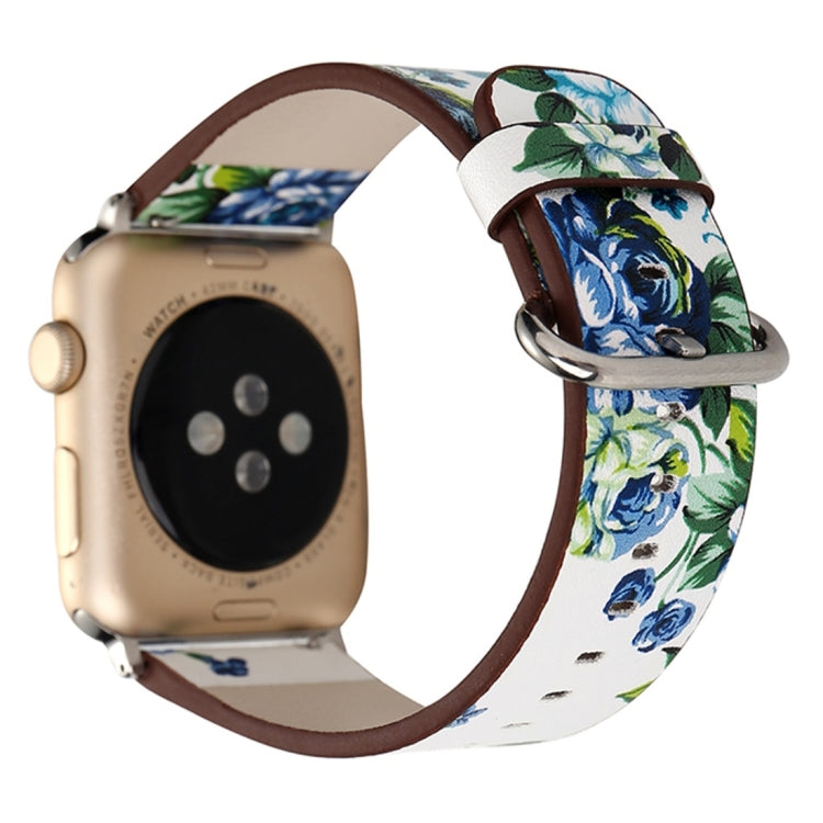 Bracelet de montre en cuir pour Apple Watch Ultra 49 mm et Ultra 2 49 mm / Series 10 46 mm / 9, 8 et 7 45 mm / SE 3, SE 2, 6, SE, 5 et 4 44 mm / 3, 2 et 1 42 mm, style champêtre, motif floral discret.