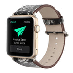 Bracelet de montre en cuir pour Apple Watch Ultra 49 mm et Ultra 2 49 mm / Series 10 46 mm / 9, 8 et 7 45 mm / SE 3, SE 2, 6, SE, 5 et 4 44 mm / 3, 2 et 1 42 mm, style champêtre, motif floral discret.