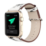Bracelet de montre en cuir pour Apple Watch Ultra 49 mm et Ultra 2 49 mm / Series 10 46 mm / 9, 8 et 7 45 mm / SE 3, SE 2, 6, SE, 5 et 4 44 mm / 3, 2 et 1 42 mm, style champêtre, motif floral discret.