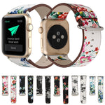Bracelet de montre en cuir pour Apple Watch Ultra 49 mm et Ultra 2 49 mm / Series 10 46 mm / 9, 8 et 7 45 mm / SE 3, SE 2, 6, SE, 5 et 4 44 mm / 3, 2 et 1 42 mm, style champêtre, motif floral discret.