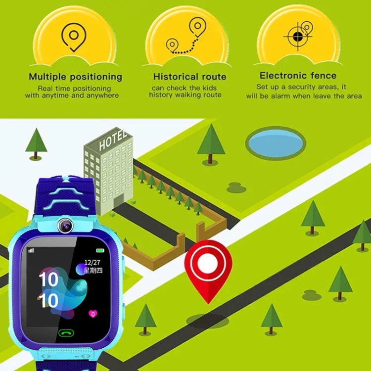 Montre connectée Q12B pour enfants avec écran couleur de 1,44 pouce, géolocalisation LBS, numérotation bidirectionnelle, premiers secours en un clic, surveillance vocale et application Setracker.