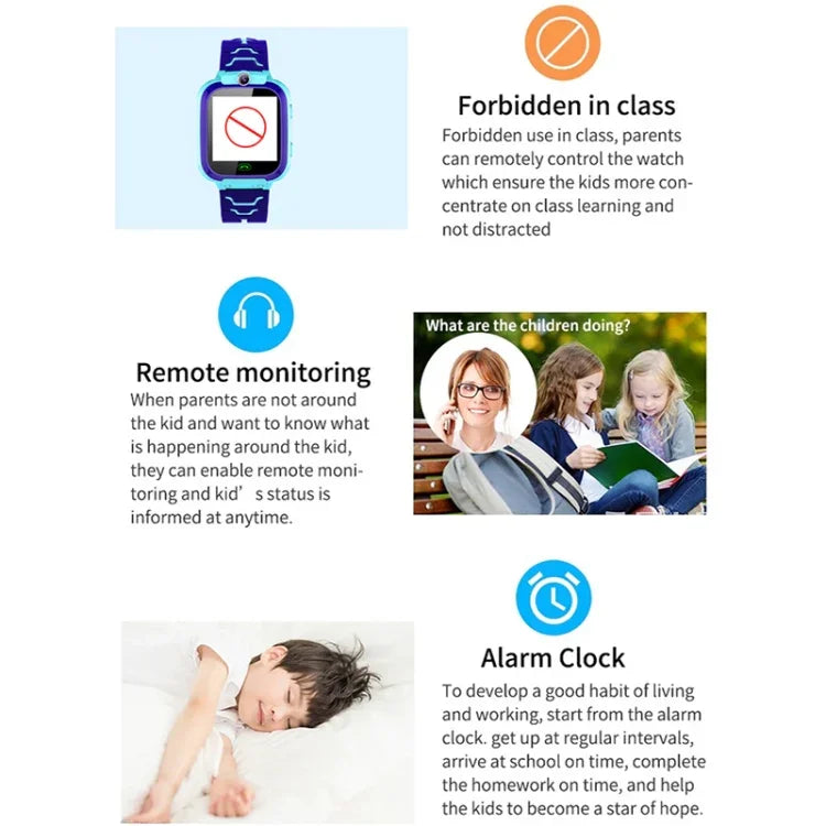 Montre connectée Q12B pour enfants avec écran couleur de 1,44 pouce, géolocalisation LBS, numérotation bidirectionnelle, premiers secours en un clic, surveillance vocale et application Setracker.