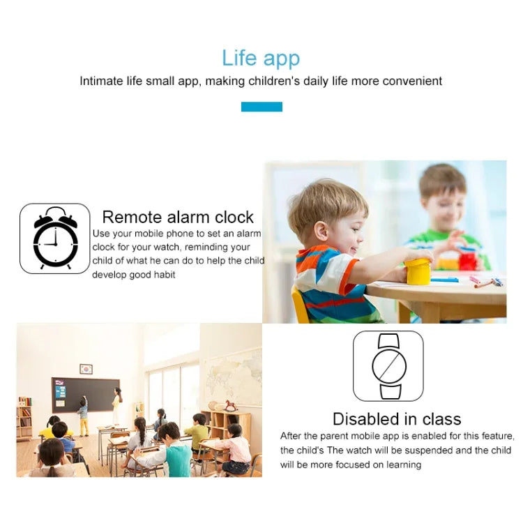 Montre connectée Q120 pour enfants avec écran couleur 1,44 pouce, étanche IP67, géolocalisation LBS, numérotation bidirectionnelle, premiers secours en un clic, écoute vocale et application Setracker.