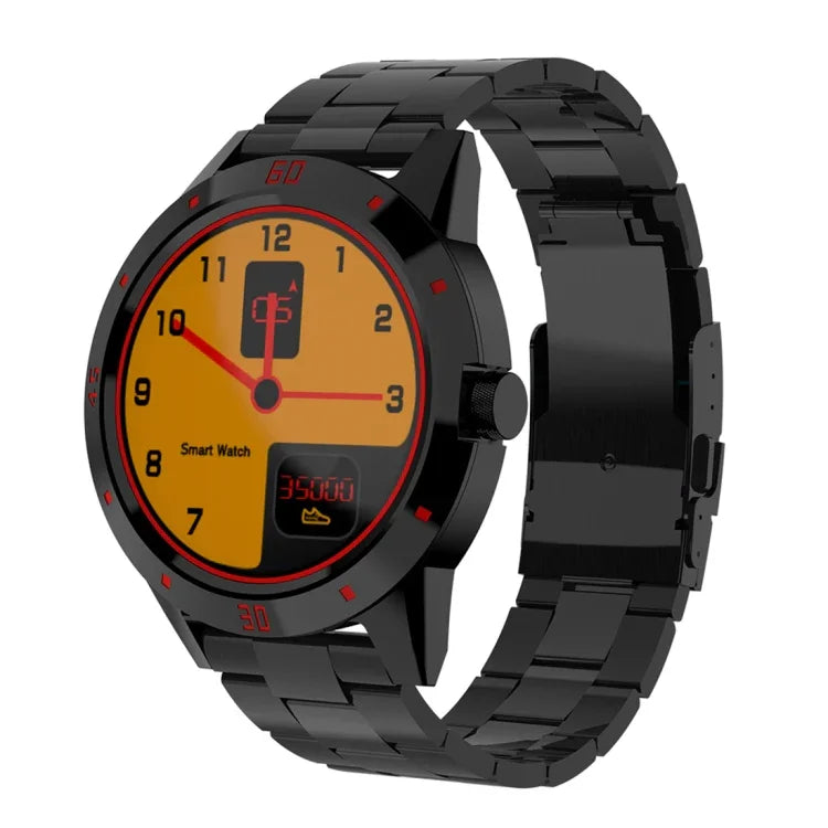 Montre connectée N6, écran TFT 1,3 pouce, processeur MTK2502C, Bluetooth 4.0, bracelet en acier inoxydable, compatible avec le moniteur de fréquence cardiaque, le podomètre, le suivi du sommeil et le rappel d'activité.