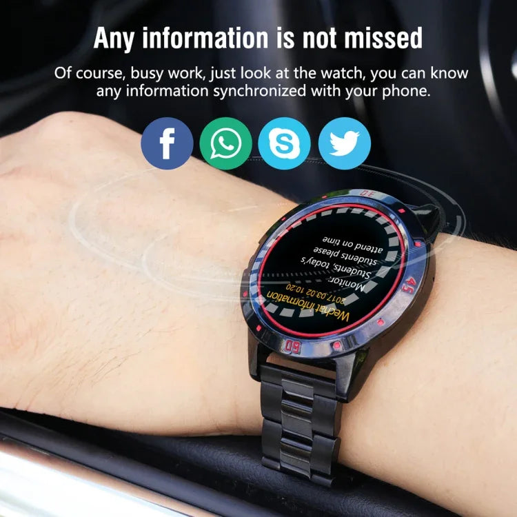 Montre connectée N6, écran TFT 1,3 pouce, processeur MTK2502C, Bluetooth 4.0, bracelet en acier inoxydable, compatible avec le moniteur de fréquence cardiaque, le podomètre, le suivi du sommeil et le rappel d'activité.