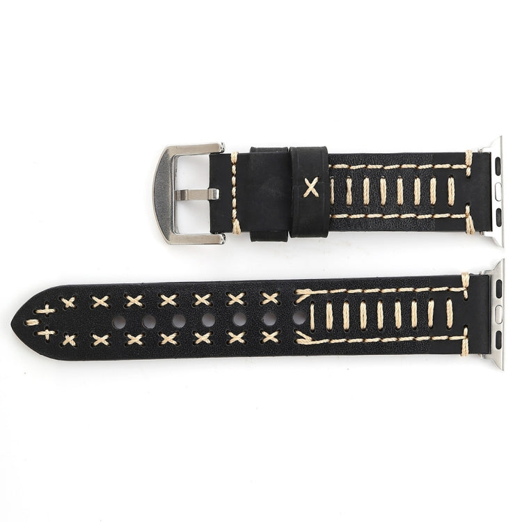 Pour bracelet de montre en cuir véritable à motif de lignes manuelles pour Apple Watch Series 10 42 mm / 9&8&7 41 mm / SE 3&SE 2&6&SE&5&4 40 mm / 3&2&1 38 mm, pour 38 mm
