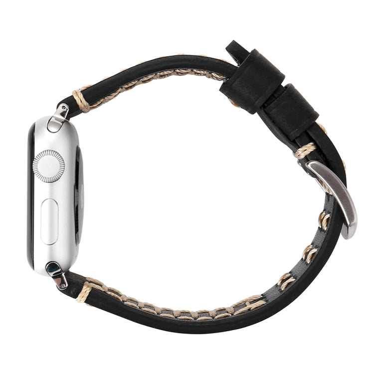 Pour bracelet de montre en cuir véritable à motif de lignes manuelles pour Apple Watch Series 10 42 mm / 9&8&7 41 mm / SE 3&SE 2&6&SE&5&4 40 mm / 3&2&1 38 mm, pour 38 mm