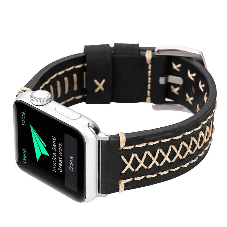 Pour bracelet de montre en cuir véritable à motif de lignes manuelles pour Apple Watch Series 10 42 mm / 9&8&7 41 mm / SE 3&SE 2&6&SE&5&4 40 mm / 3&2&1 38 mm, pour 38 mm