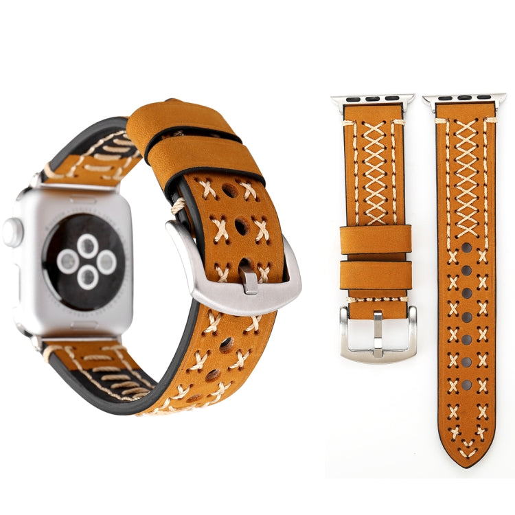 Pour bracelet de montre en cuir véritable à motif de lignes manuelles pour Apple Watch Series 10 42 mm / 9&8&7 41 mm / SE 3&SE 2&6&SE&5&4 40 mm / 3&2&1 38 mm, pour 38 mm