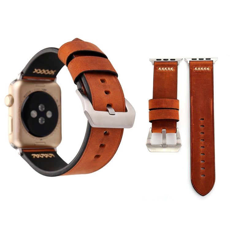 Pour Apple Watch Ultra 49 mm et Watch Ultra 2 49 mm / Series 10 46 mm / 9 et 8 et 7 45 mm / SE 3 et SE 2 et 6 et SE et 5 et 4 44 mm / 3 et 2 et 1 42 mm Bracelet de montre en cuir véritable avec motif à rayures XX rétro, Pour 42 mm