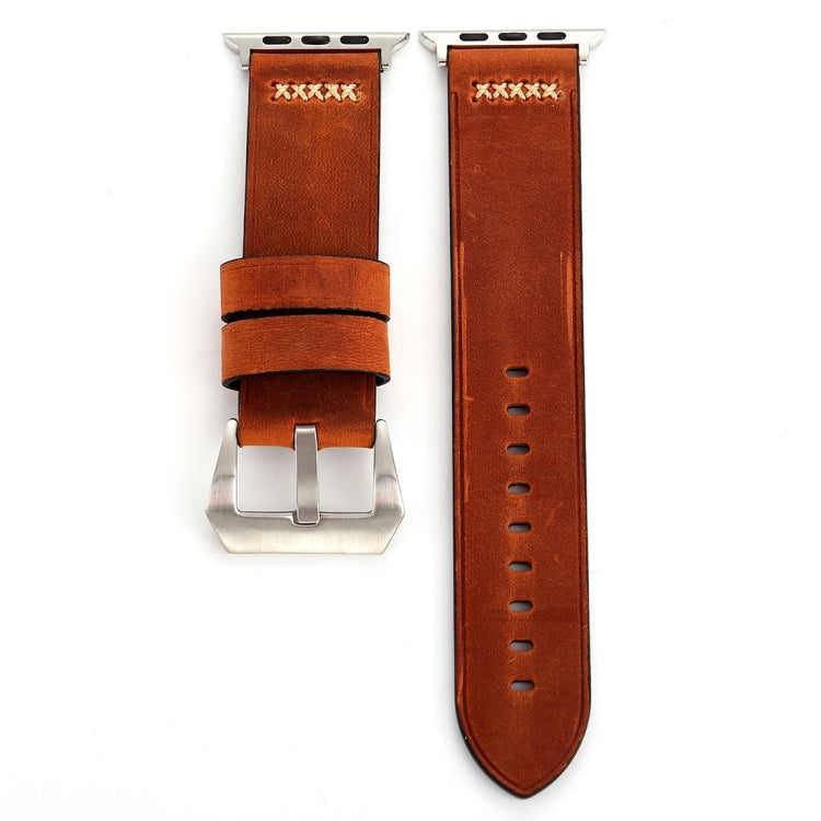 Pour Apple Watch Ultra 49 mm et Watch Ultra 2 49 mm / Series 10 46 mm / 9 et 8 et 7 45 mm / SE 3 et SE 2 et 6 et SE et 5 et 4 44 mm / 3 et 2 et 1 42 mm Bracelet de montre en cuir véritable avec motif à rayures XX rétro, Pour 42 mm