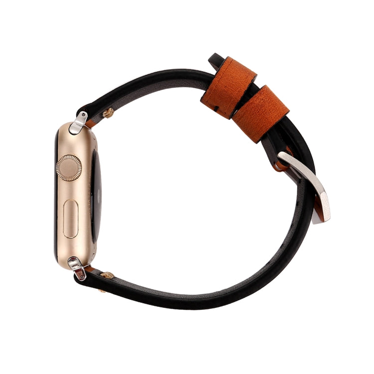 Pour Apple Watch Ultra 49 mm et Watch Ultra 2 49 mm / Series 10 46 mm / 9 et 8 et 7 45 mm / SE 3 et SE 2 et 6 et SE et 5 et 4 44 mm / 3 et 2 et 1 42 mm Bracelet de montre en cuir véritable avec motif à rayures XX rétro, Pour 42 mm