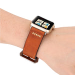 Pour Apple Watch Ultra 49 mm et Watch Ultra 2 49 mm / Series 10 46 mm / 9 et 8 et 7 45 mm / SE 3 et SE 2 et 6 et SE et 5 et 4 44 mm / 3 et 2 et 1 42 mm Bracelet de montre en cuir véritable avec motif à rayures XX rétro, Pour 42 mm