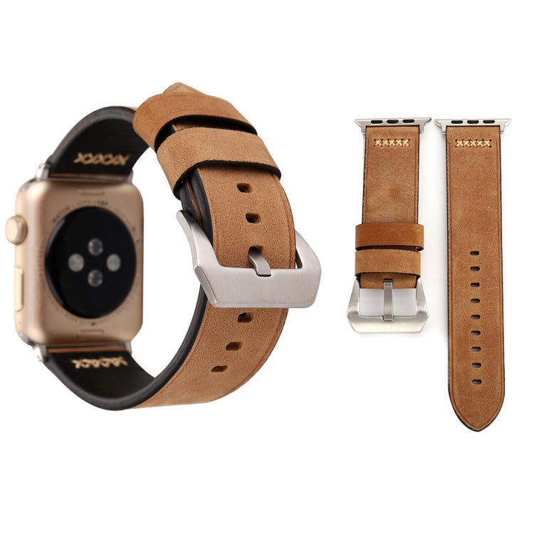 Pour Apple Watch Ultra 49 mm et Watch Ultra 2 49 mm / Series 10 46 mm / 9 et 8 et 7 45 mm / SE 3 et SE 2 et 6 et SE et 5 et 4 44 mm / 3 et 2 et 1 42 mm Bracelet de montre en cuir véritable avec motif à rayures XX rétro, Pour 42 mm