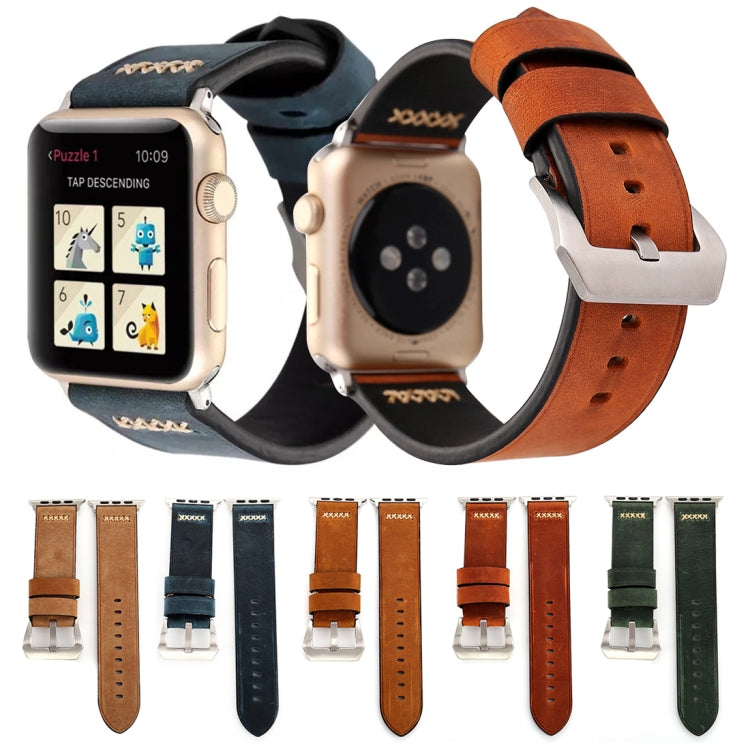 Pour Apple Watch Ultra 49 mm et Watch Ultra 2 49 mm / Series 10 46 mm / 9 et 8 et 7 45 mm / SE 3 et SE 2 et 6 et SE et 5 et 4 44 mm / 3 et 2 et 1 42 mm Bracelet de montre en cuir véritable avec motif à rayures XX rétro, Pour 42 mm