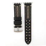 Pour Apple Watch Ultra 49mm&Watch Ultra 2 49mm / Series 10 46mm / 9&8&7 45mm / SE 3&SE 2&6&SE&5&4 44mm / 3&2&1 42mm Bracelet de montre en cuir véritable avec motif ligne manuelle, Pour 42mm