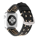 Pour Apple Watch Ultra 49mm&Watch Ultra 2 49mm / Series 10 46mm / 9&8&7 45mm / SE 3&SE 2&6&SE&5&4 44mm / 3&2&1 42mm Bracelet de montre en cuir véritable avec motif ligne manuelle, Pour 42mm