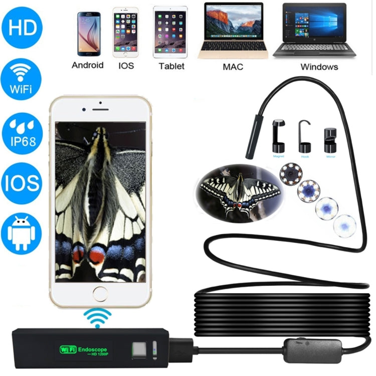 YPC110 Caméra HD WiFi Endoscope Serpent 2.0MP 8mm avec 8 LED, Étanche IP68, Diamètre de l'objectif : 8mm, Longueur : 3.5m, Ligne Souple, Ligne Souple de 3.5m