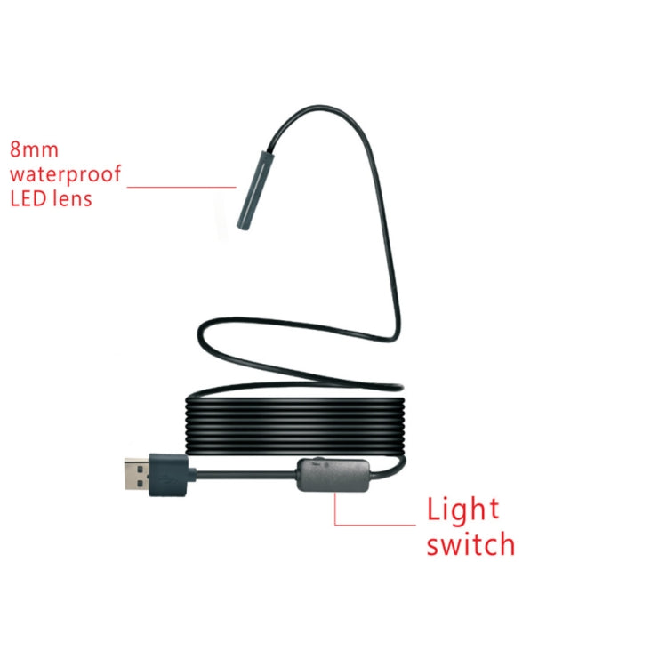YPC110 Caméra HD WiFi Endoscope Serpent 2.0MP 8mm avec 8 LED, Étanche IP68, Diamètre de l'objectif : 8mm, Longueur : 3.5m, Ligne Souple, Ligne Souple de 3.5m