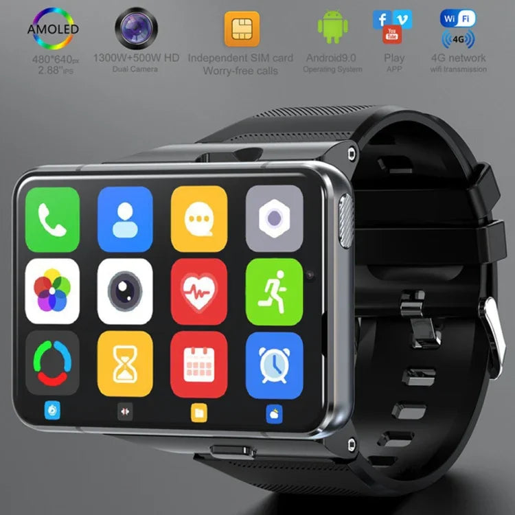 Montre connectée LOKMAT APPLLP Max 4G Call, écran 2,88 pouces, processeur quadricœur MTK6761, 4 Go de RAM + 64 Go de stockage, Android 9.0, GPS, capteur de fréquence cardiaque