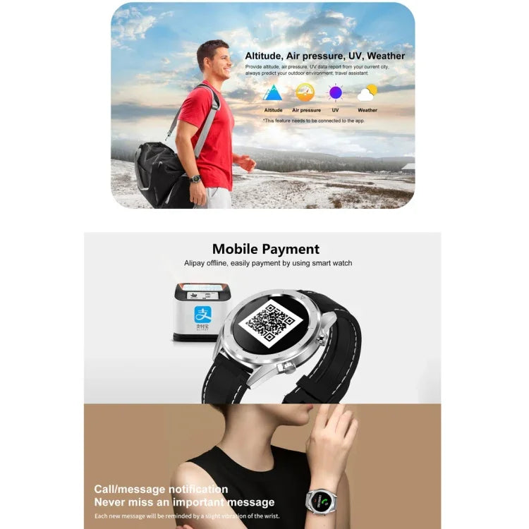 Montre connectée DT28 de 1,54 pouce, étanche IP68, bracelet en silicone, Bluetooth 4.2, notifications d'appels entrants, surveillance de la pression artérielle et paiement sans contact.