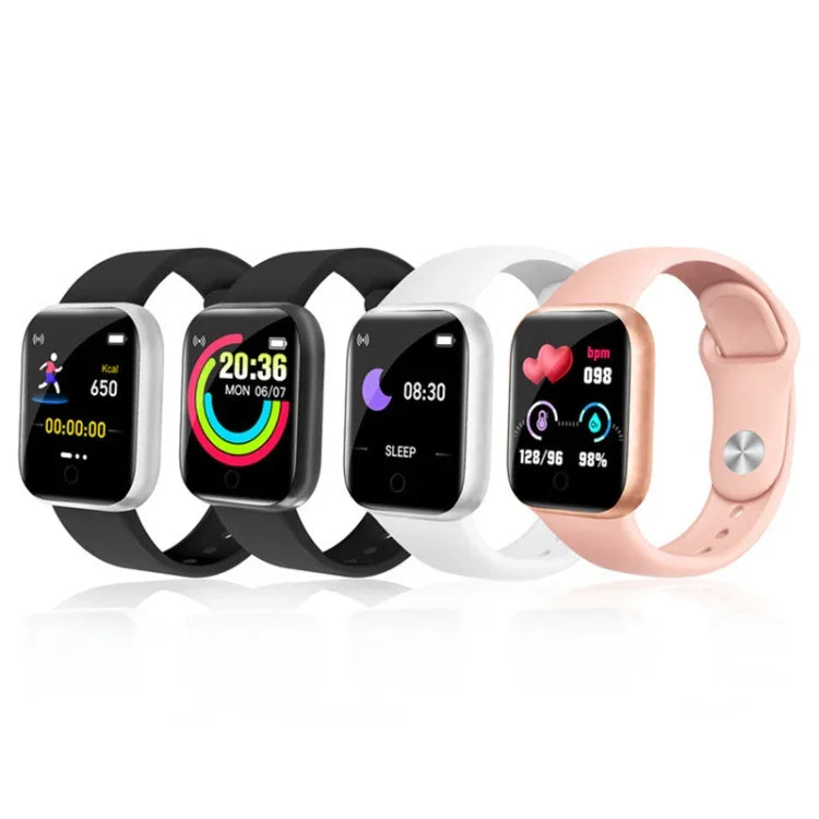 Montre connectée Y68 1,44 pouce, Prise en charge de la surveillance de la fréquence cardiaque, de la pression artérielle et de l'oxygène sanguin, Y68 Noir, Y68 Rose, Y68 Blanc