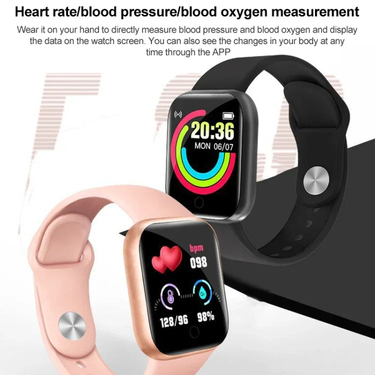 Montre connectée Y68 1,44 pouce, Prise en charge de la surveillance de la fréquence cardiaque, de la pression artérielle et de l'oxygène sanguin, Y68 Noir, Y68 Rose, Y68 Blanc