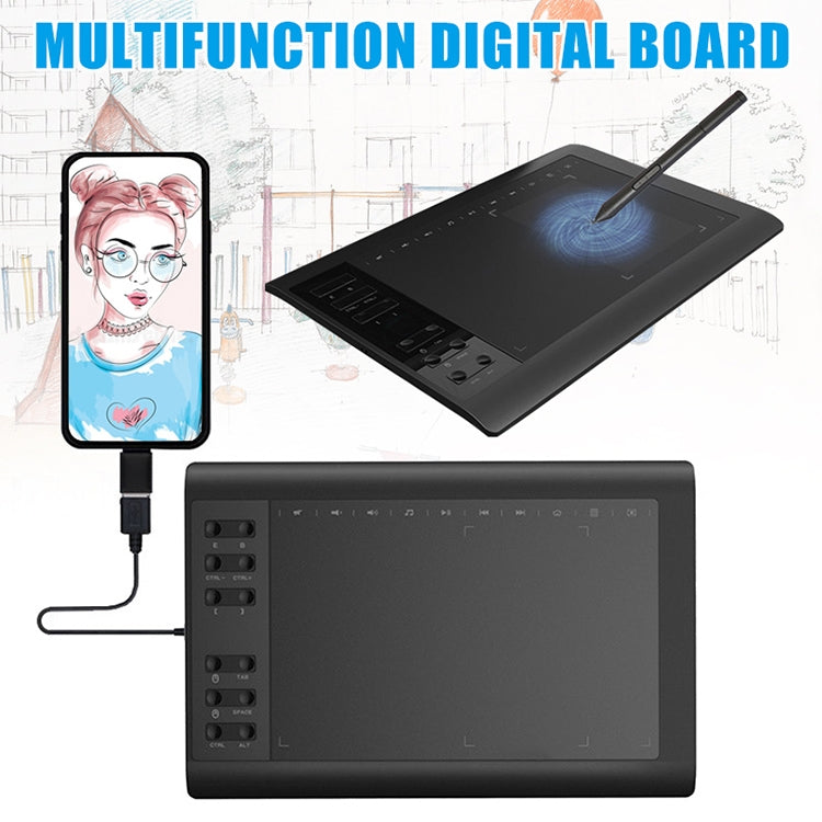 Écran de dessin pour téléphone mobile et tablette 10Moons G10 avec stylet passif 8192 niveaux