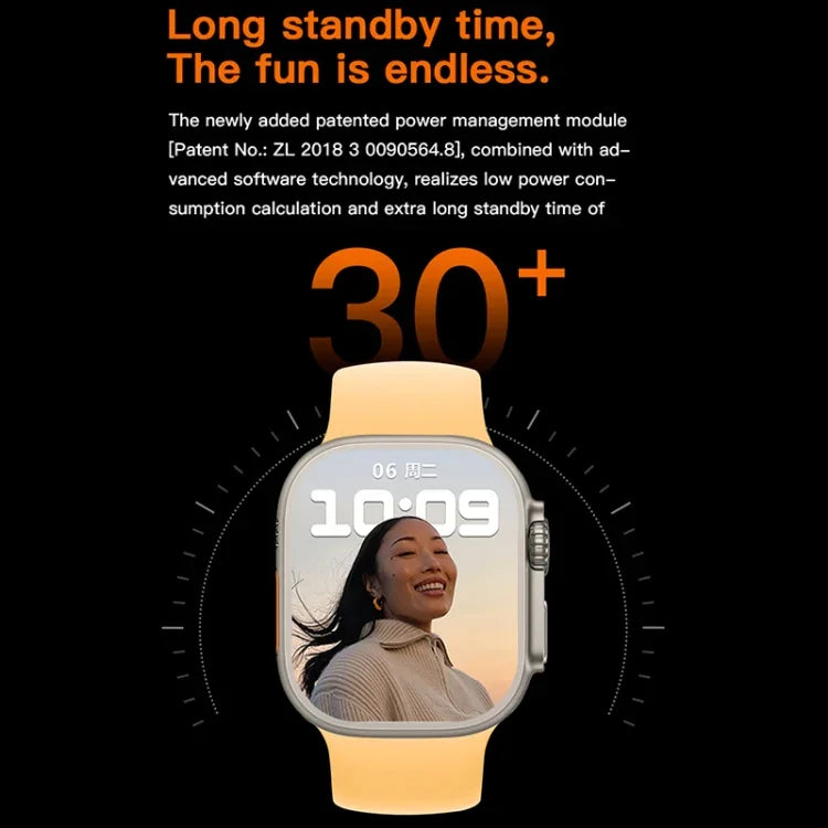 Montre connectée T800 Ultra avec bracelet en silicone de 1,99 pouce, compatible avec la fréquence cardiaque et l'ECG.