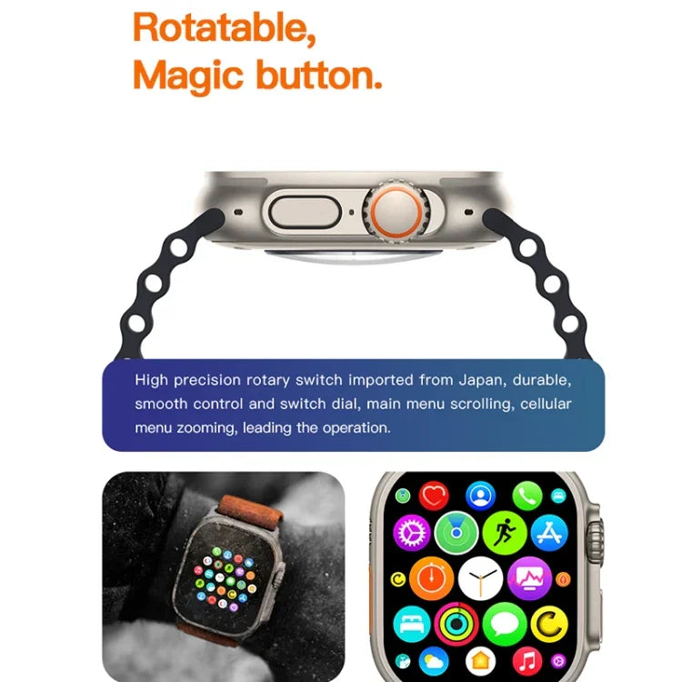 Montre connectée T800 Ultra avec bracelet en silicone de 1,99 pouce, compatible avec la fréquence cardiaque et l'ECG.