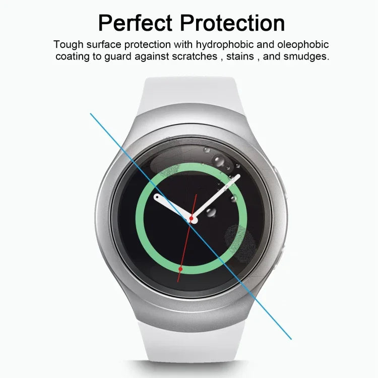 Lot de 2 films de protection d'écran en verre trempé anti-explosion ENKAY Hat-Prince pour montre connectée Samsung Gear S2 : épaisseur 0,2 mm, dureté de surface 9H, diamètre 2,15D.