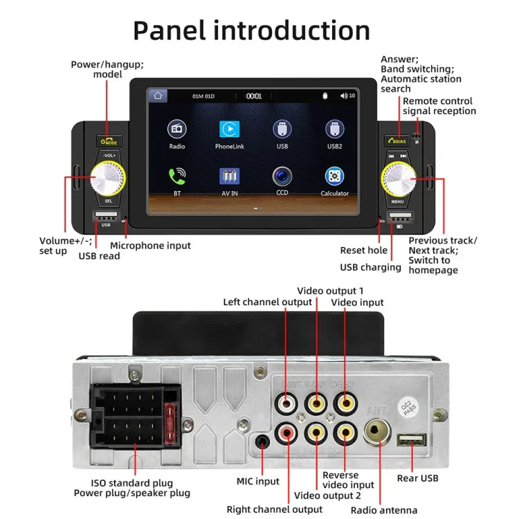 M160W Autoradio MP5 de 5 pouces sans fil prenant en charge la fonction Mirror Link pour téléphone / les commandes au volant, M160W