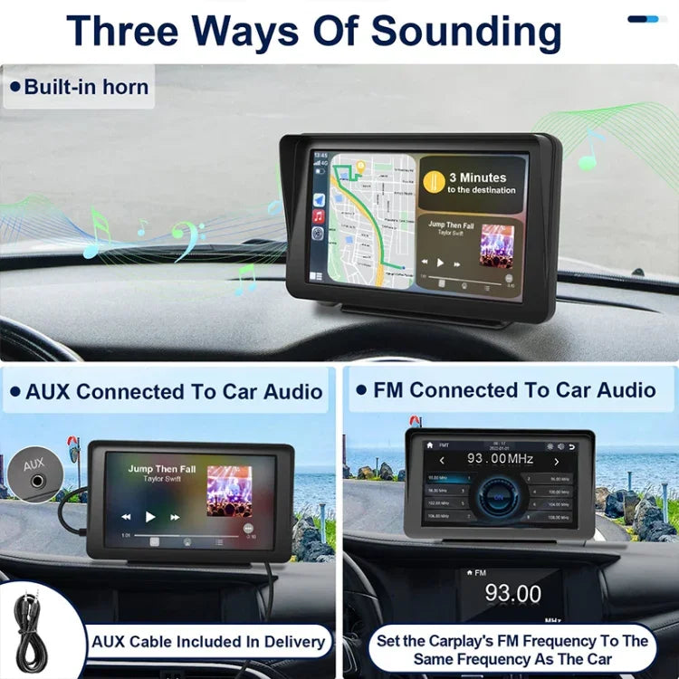 P701S Navigateur Voiture Portable Écran Tactile 7 pouces Sans Fil Smart CarPlay Bluetooth Image de Recul, P701S