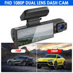 Enregistreur de Conduite Double Objectifs Avant et Intérieur Vision Nocturne HD 1080P 3,16 pouces, Double Objectifs Avant et Intérieur