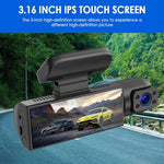 Enregistreur de Conduite Double Objectifs Avant et Intérieur Vision Nocturne HD 1080P 3,16 pouces, Double Objectifs Avant et Intérieur
