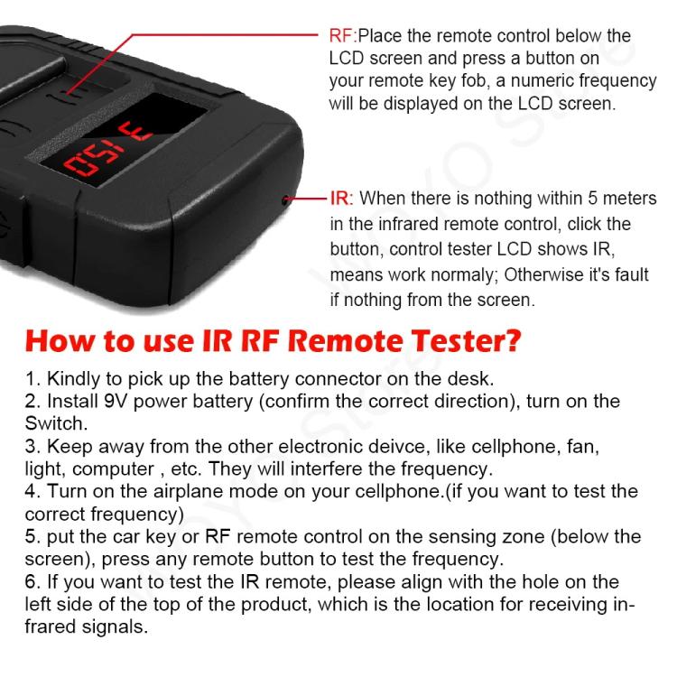 WOYO PL001 Car Remote Control Tester 10-1000MHZ RF IR Infrared Wireless Digital Frequency Tester for Truck Door Key Remote Clone, PL001