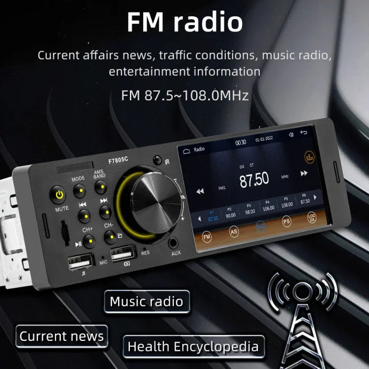 Autoradio MP5 de 4 pouces, 800x480P, compatible FM, Bluetooth et carte SD avec télécommande, F7805C