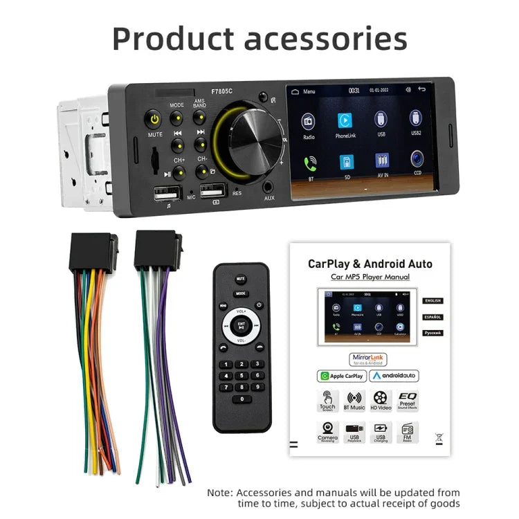 Autoradio MP5 de 4 pouces, 800x480P, compatible FM, Bluetooth et carte SD avec télécommande, F7805C