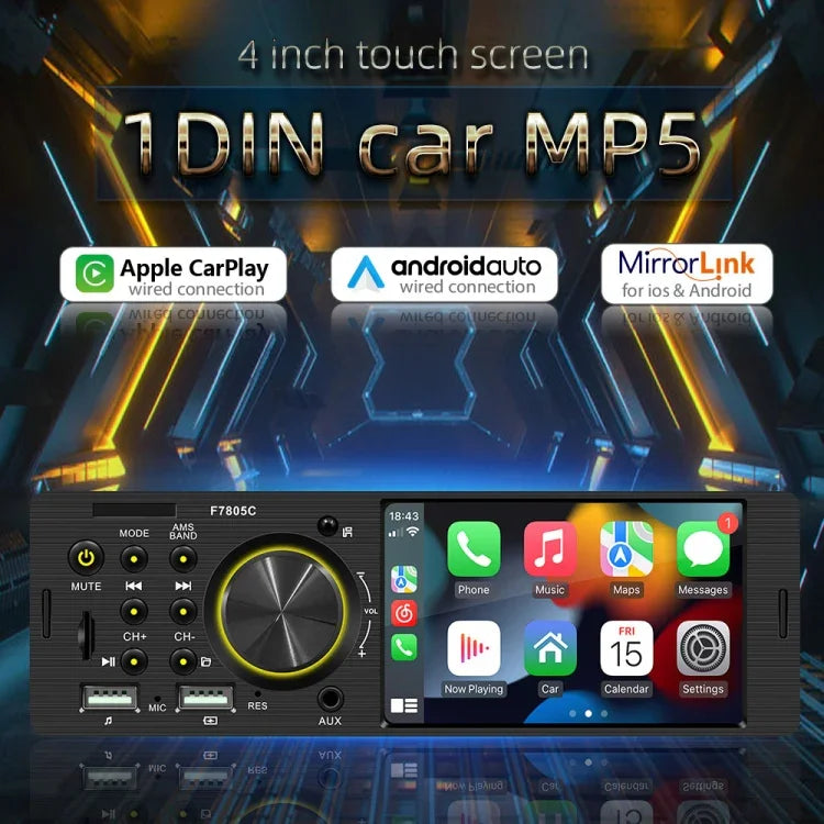 Autoradio MP5 de 4 pouces, 800x480P, compatible FM, Bluetooth et carte SD avec télécommande, F7805C