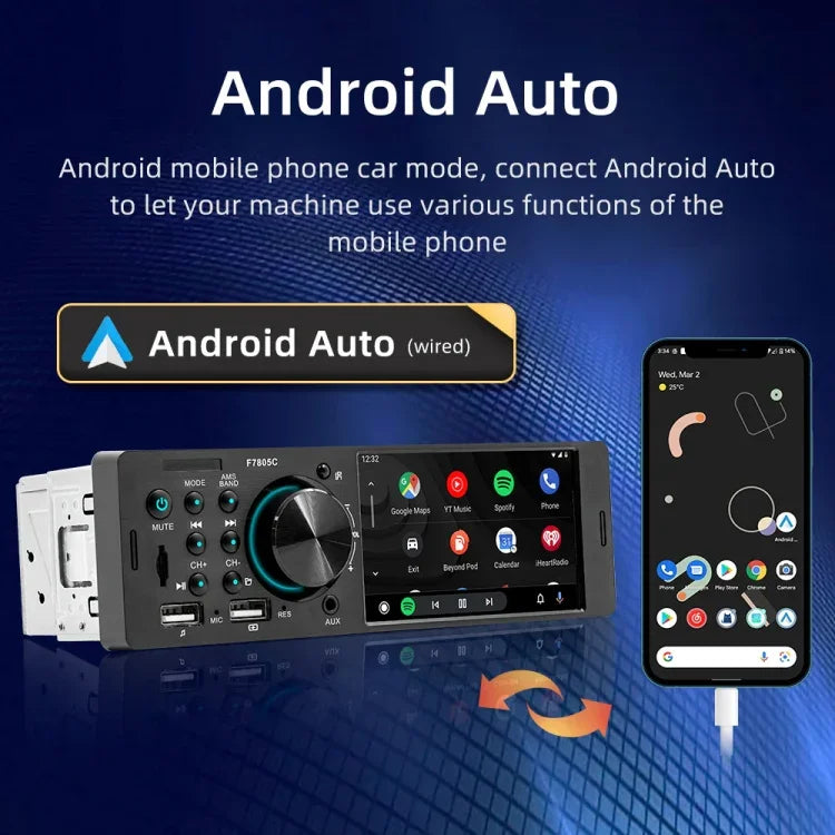 Autoradio MP5 de 4 pouces, 800x480P, compatible FM, Bluetooth et carte SD avec télécommande, F7805C